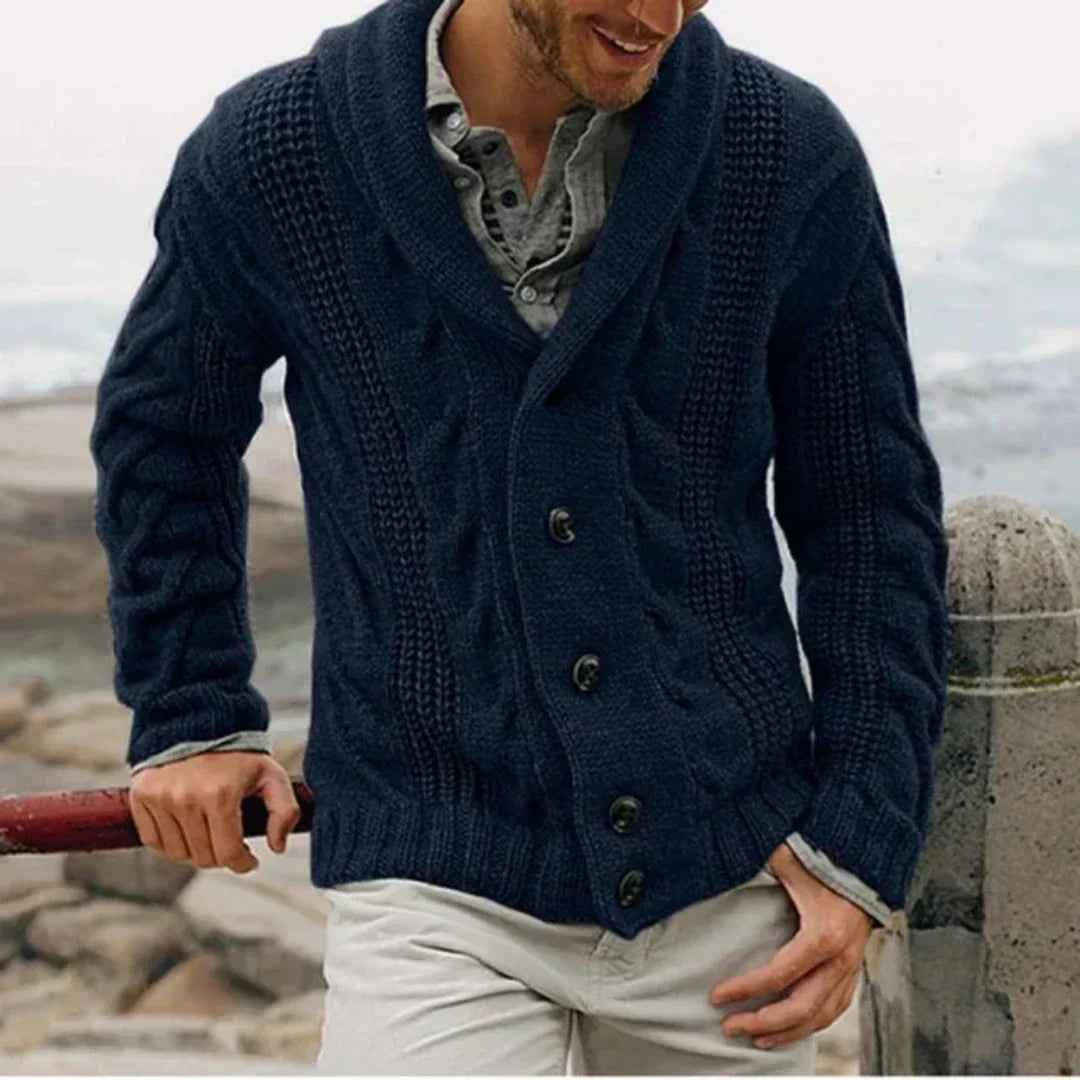 James | Men's Cable-Knit Shawl Collar Jacket for Winter