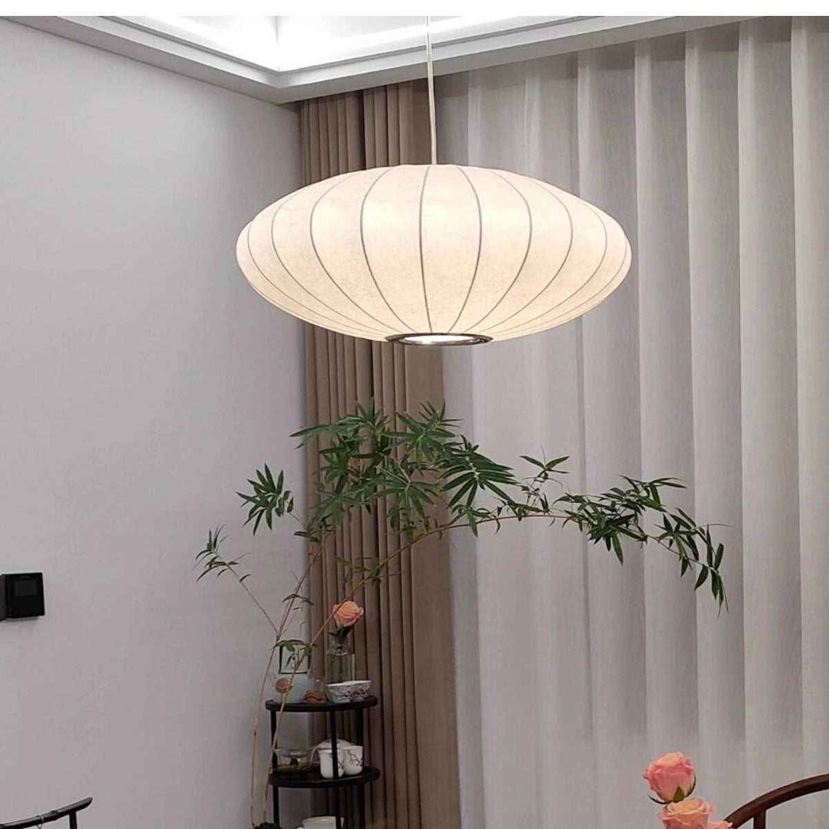Satori | Japandi Pendant Lamp with Luxurious Silk Shade | Versatile Sizes for Serene Illumination