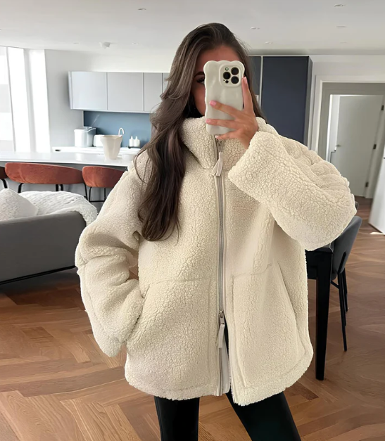 Paige | Women's Cosy Relaxed-Fit Teddy Zip-Up Jacket for Winter