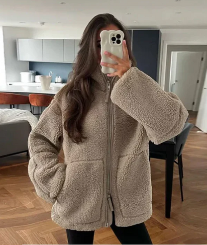 Paige | Women's Cosy Relaxed-Fit Teddy Zip-Up Jacket for Winter