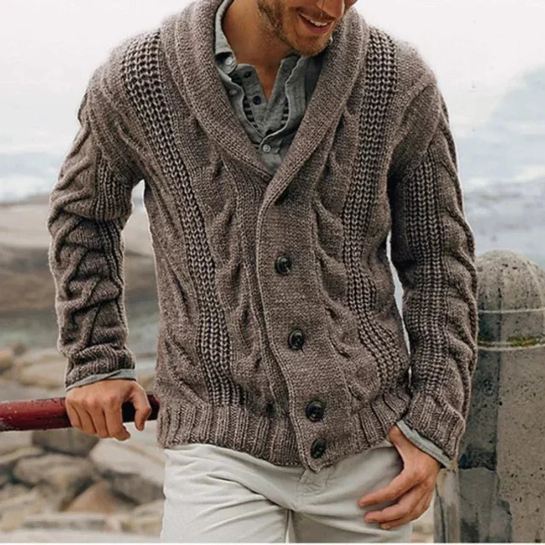 James | Men's Cable-Knit Shawl Collar Jacket for Winter