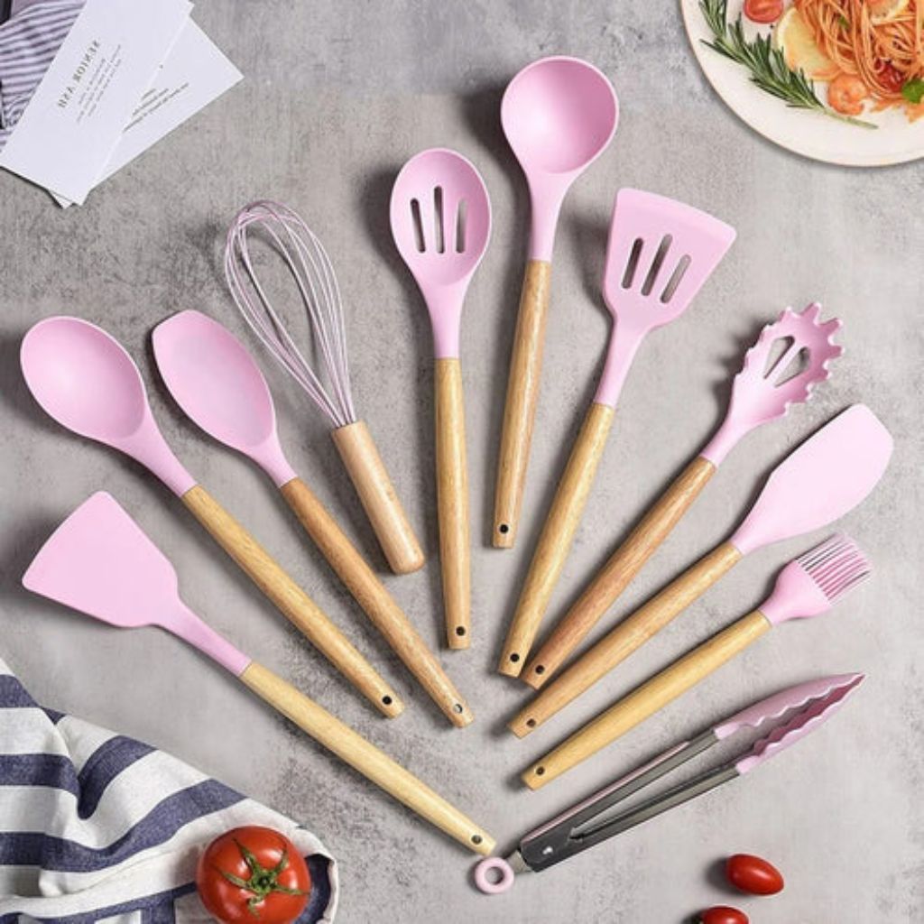 Silicone Cooking Utensil Set with Wooden Handles | 11-Piece Kitchen Essential for Safe and Effortless Cooking - photo 2