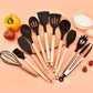 Silicone Cooking Utensil Set with Wooden Handles | 11-Piece Kitchen Essential for Safe and Effortless Cooking