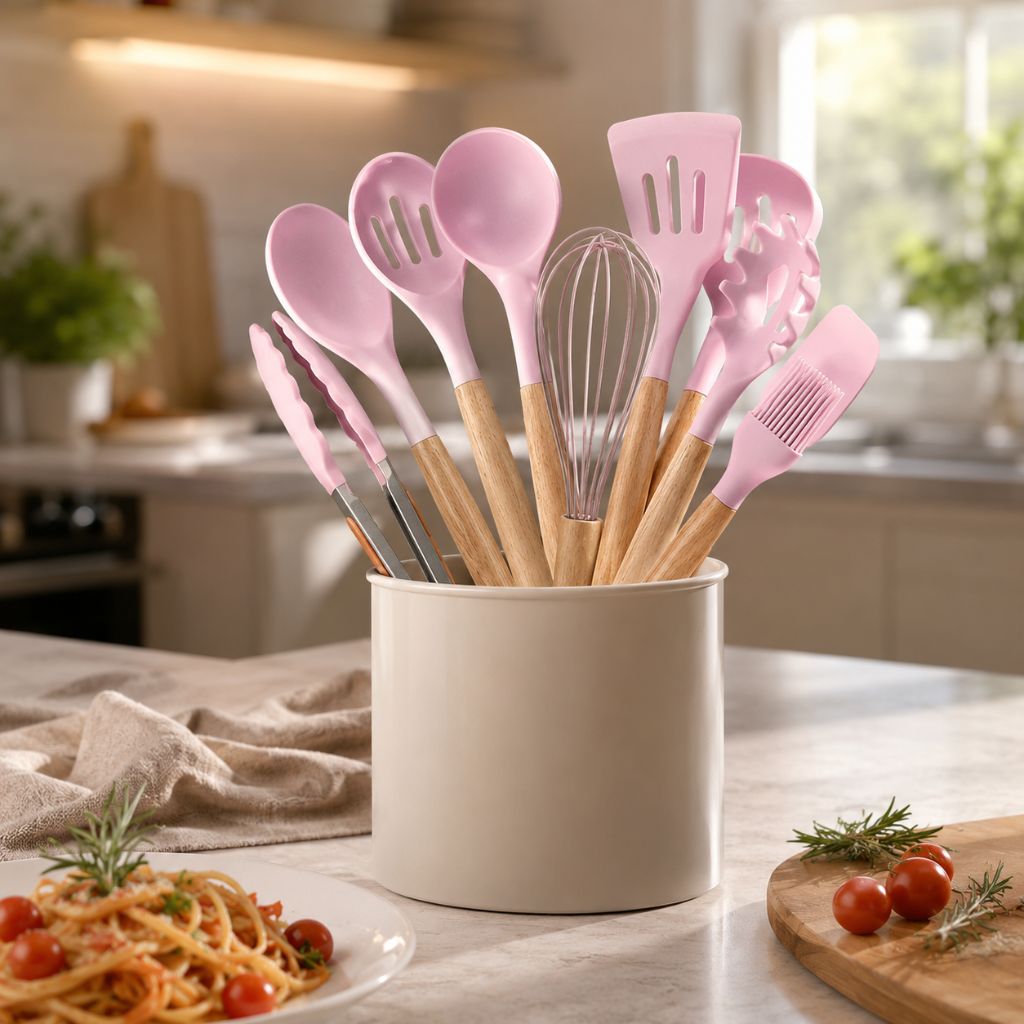 Silicone Cooking Utensil Set with Wooden Handles | 11-Piece Kitchen Essential for Safe and Effortless Cooking - photo 4