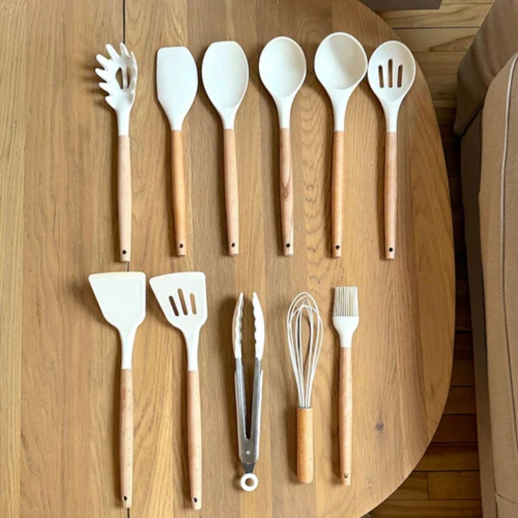 Silicone Cooking Utensil Set with Wooden Handles | 11-Piece Kitchen Essential for Safe and Effortless Cooking - photo 6