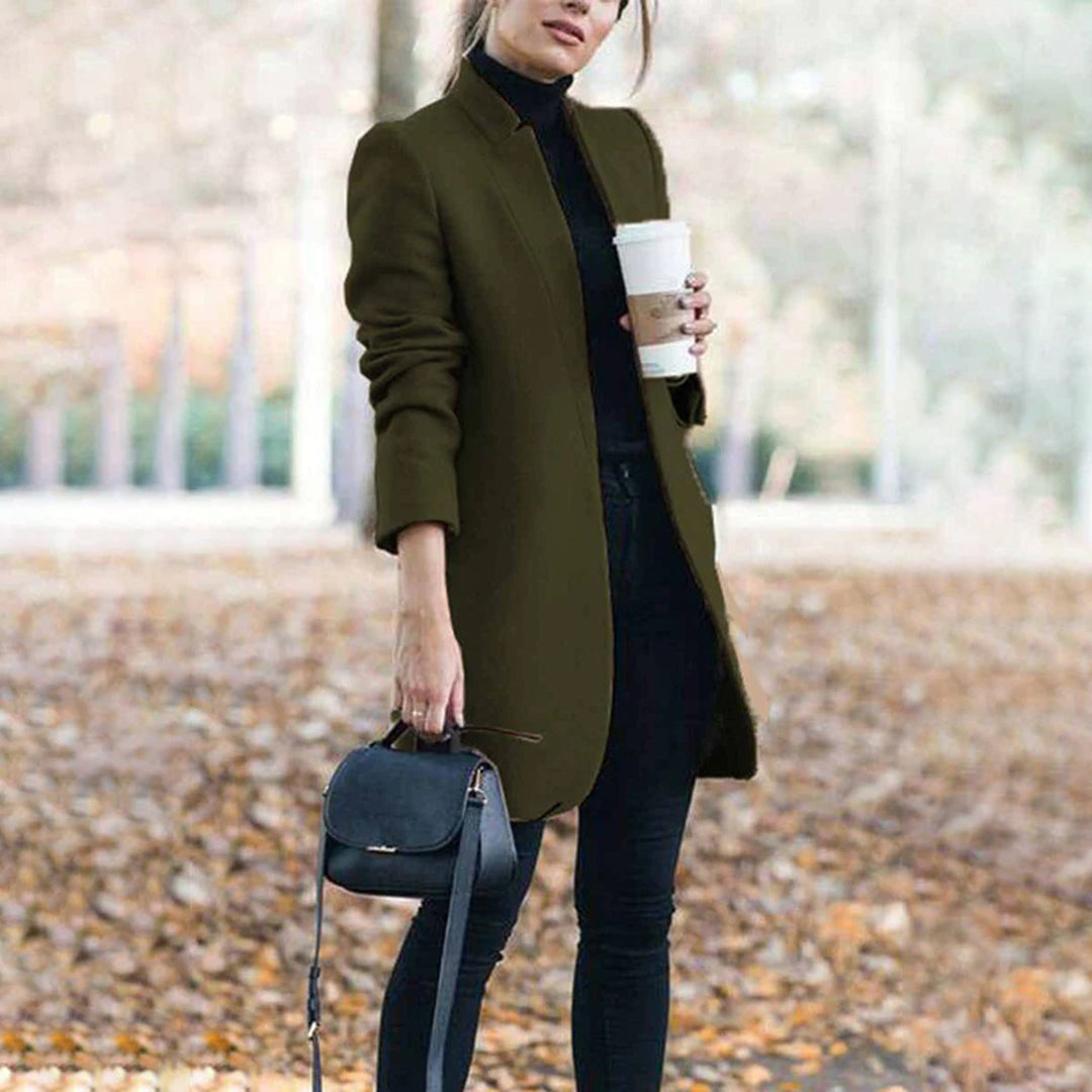 Leanne | Women's Elegant Collarless Long Coat for Winter