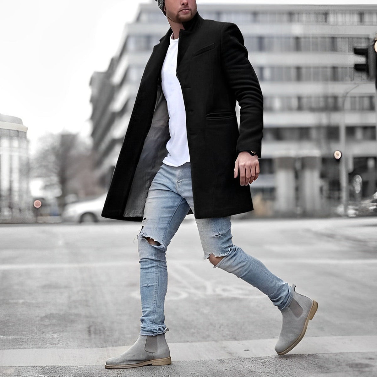 Teddy | Men's Slim-Fit Mid-Length Wool-Blend Overcoat for Winter