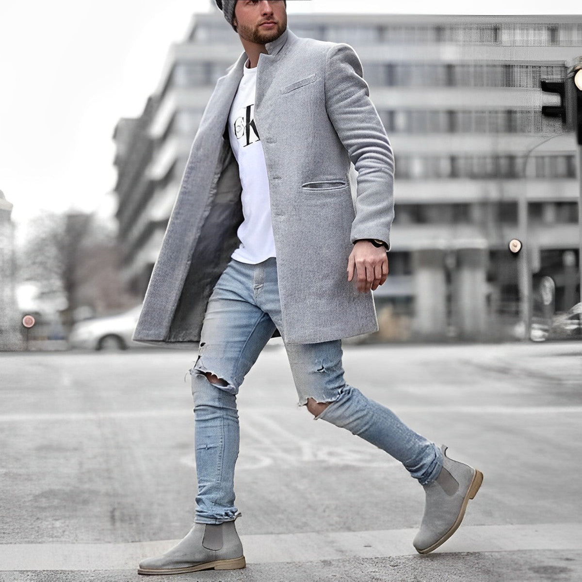 Teddy | Men's Slim-Fit Mid-Length Wool-Blend Overcoat for Winter