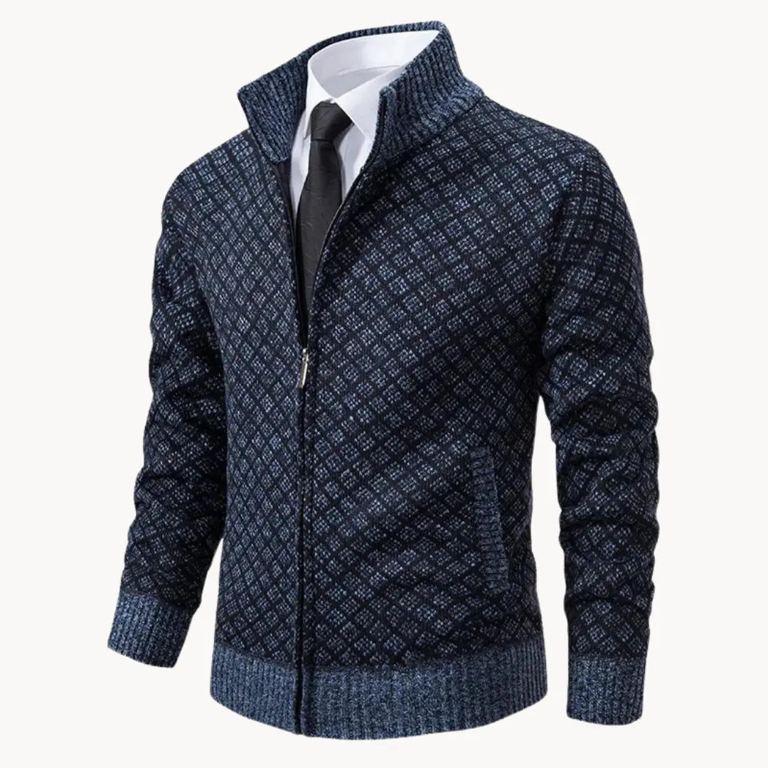 Damon | Men's Stylish Full-Zip Patterned Sweater Jacket
