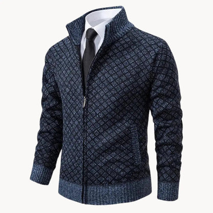 Damon | Men's Stylish Full-Zip Patterned Sweater Jacket
