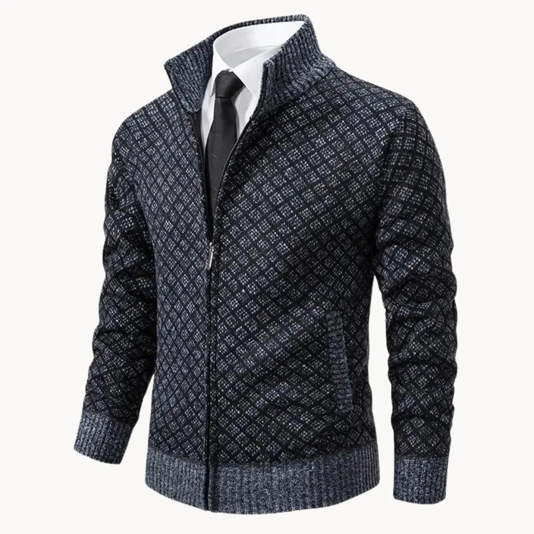 Damon | Men's Stylish Full-Zip Patterned Sweater Jacket
