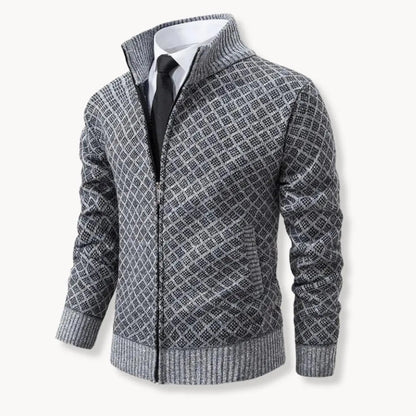 Damon | Men's Stylish Full-Zip Patterned Sweater Jacket