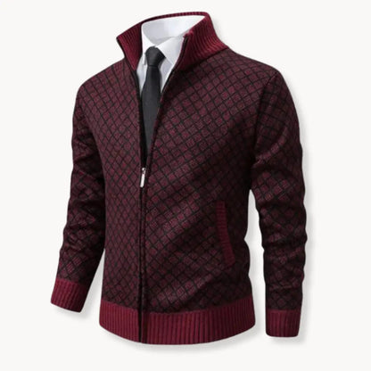Damon | Men's Stylish Full-Zip Patterned Sweater Jacket