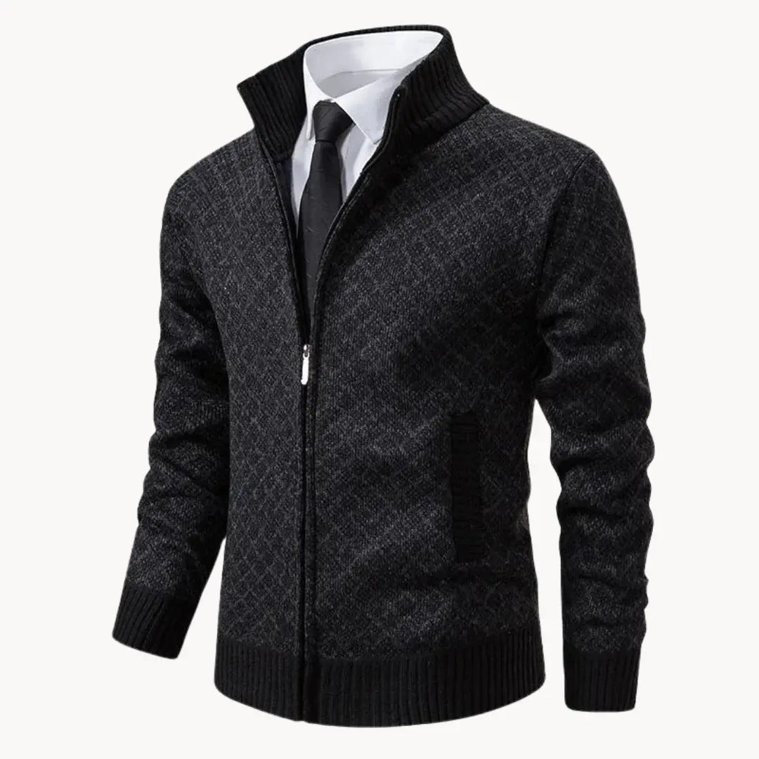 Damon | Men's Stylish Full-Zip Patterned Sweater Jacket