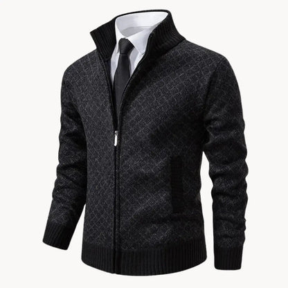 Damon | Men's Stylish Full-Zip Patterned Sweater Jacket