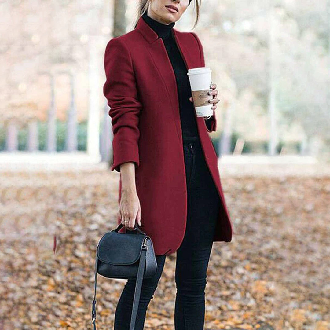 Leanne | Women's Elegant Collarless Long Coat for Winter