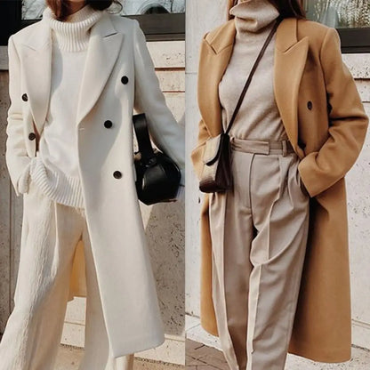 Pam | Women's Elegant Double-Breasted Long Coat for Winter