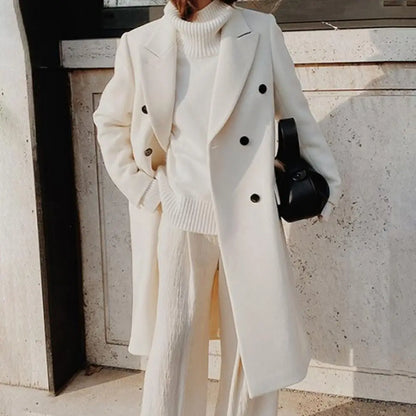 Pam | Women's Elegant Double-Breasted Long Coat for Winter