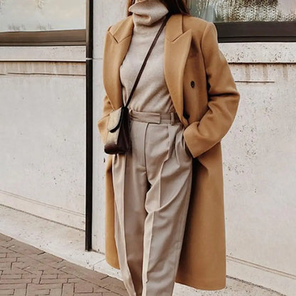 Pam | Women's Elegant Double-Breasted Long Coat for Winter