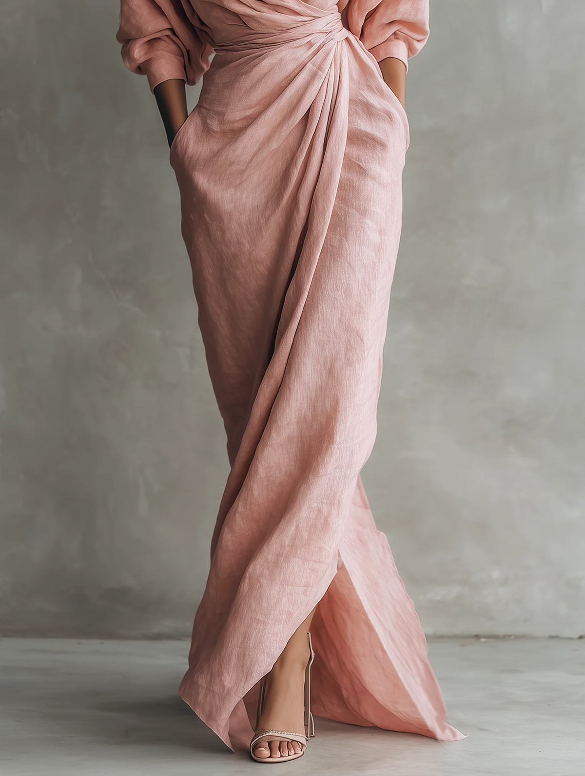 Women's Linen Blend Maxi Dress | Elegant Minimalist V-Neck Summer Dress