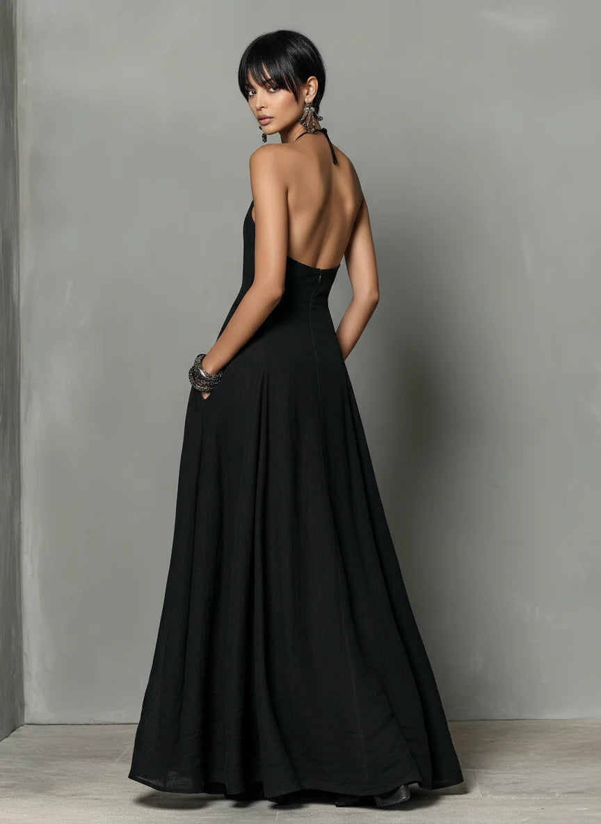 Women's Linen Blend Maxi Dress | Elegant Sleeveless Summer Dress