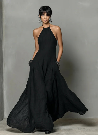 Women's Linen Blend Maxi Dress | Elegant Sleeveless Summer Dress