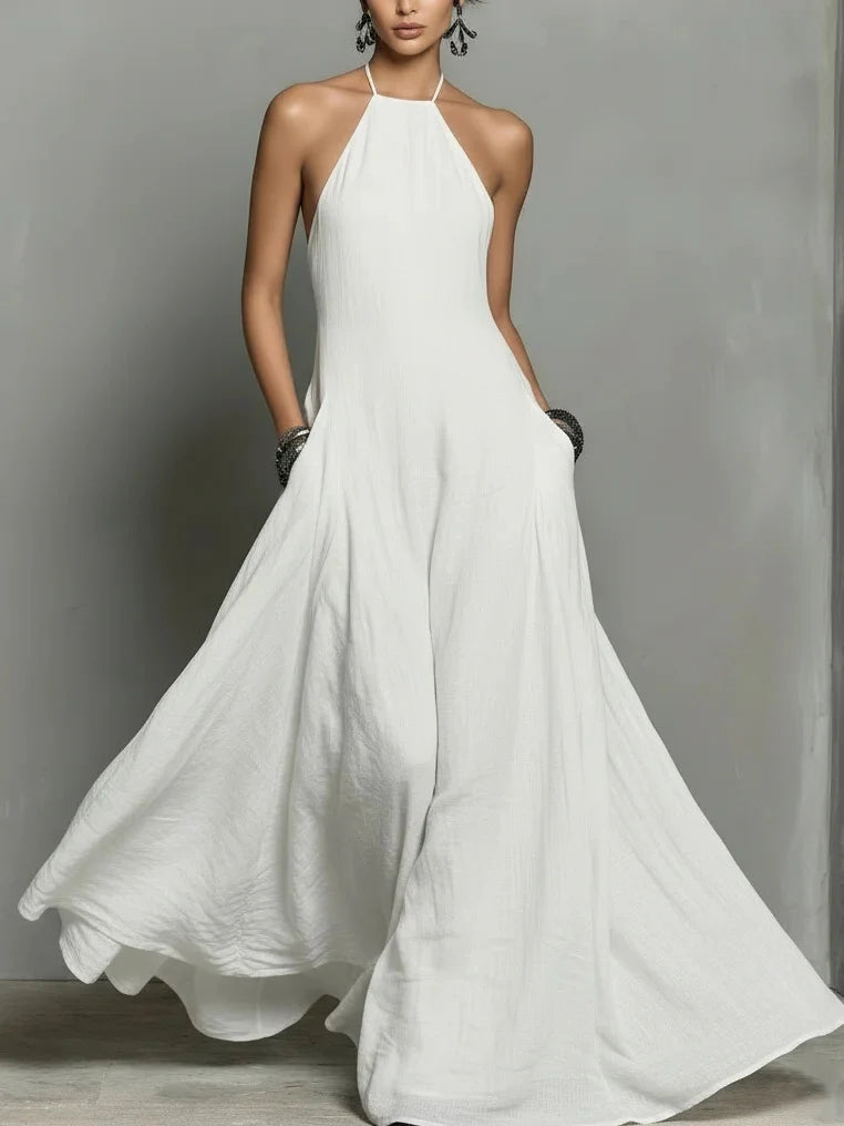 Women's Linen Blend Maxi Dress | Elegant Sleeveless Summer Dress