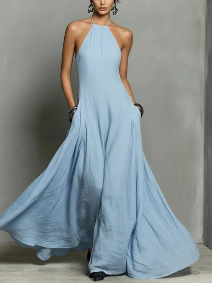 Women's Linen Blend Maxi Dress | Elegant Sleeveless Summer Dress