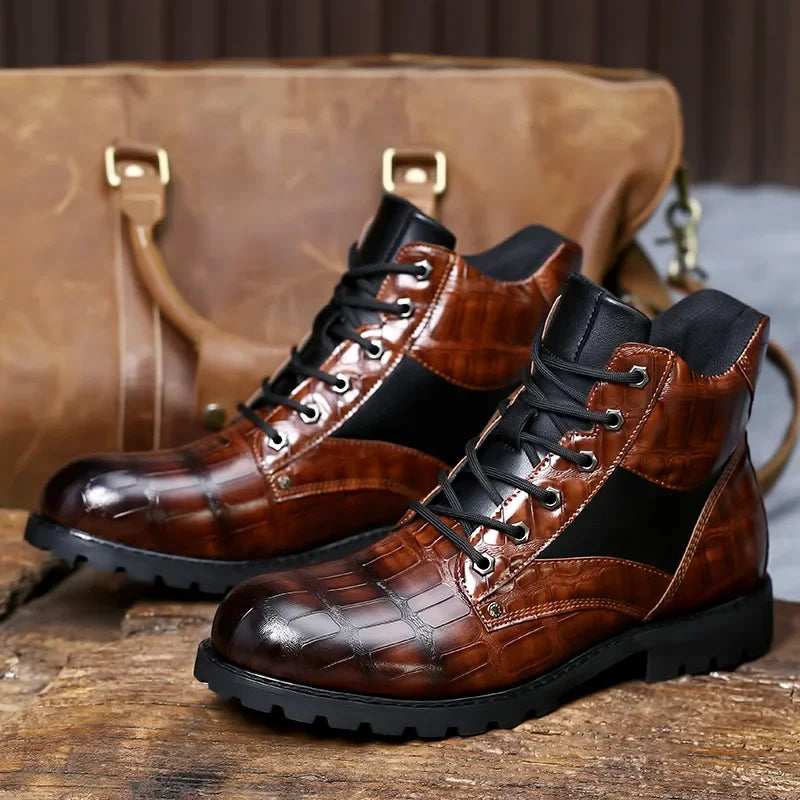Jamison | Men's Alligator-Embossed Combat Ankle Boots