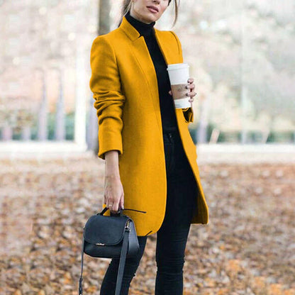 Leanne | Women's Elegant Collarless Long Coat for Winter