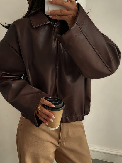 Gwenda | Women's Leather-Look Cropped Shirt-Collar Jacket