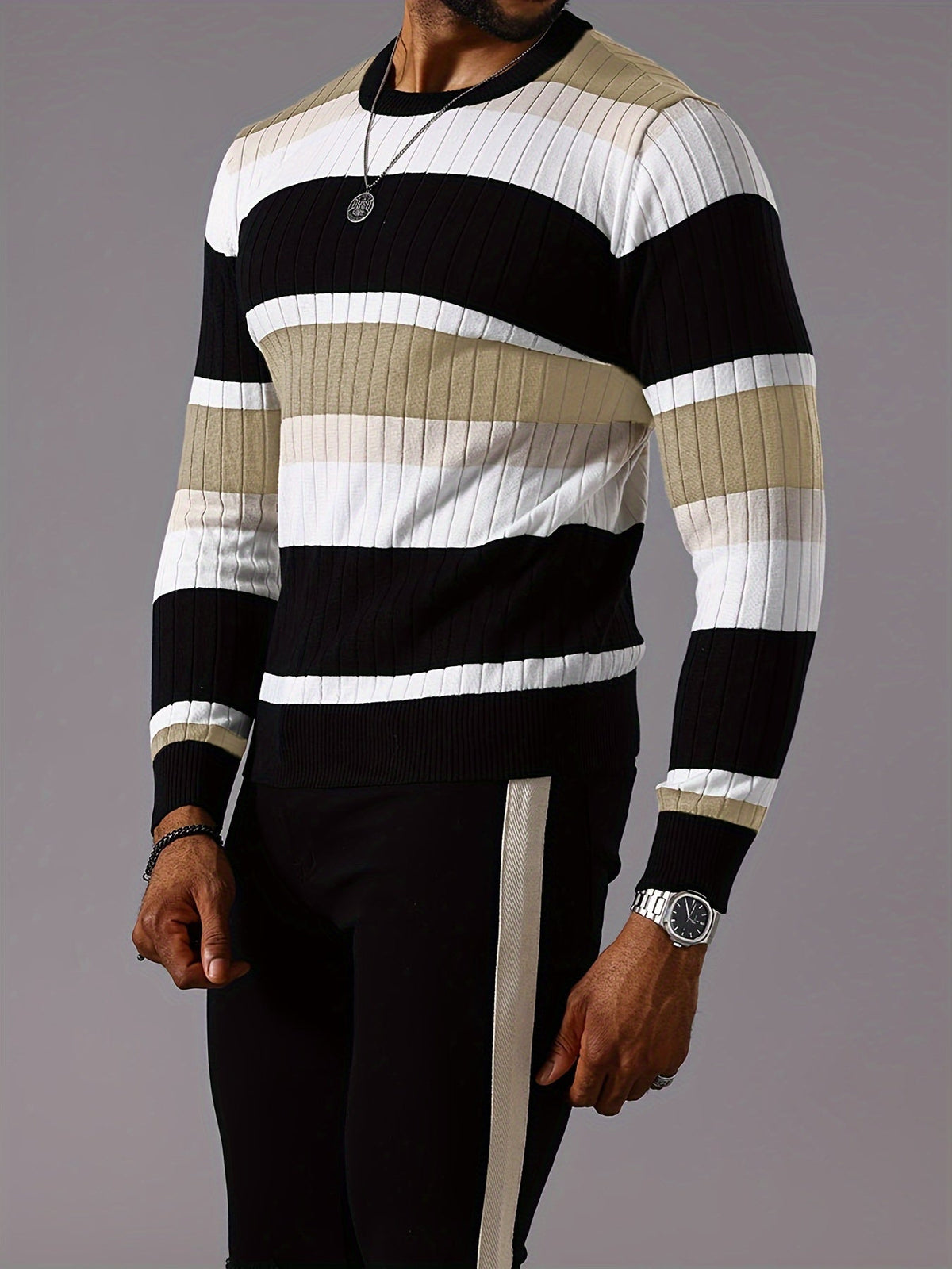 Charlie | Men's Stylish Colourblock Rib-Knit Jumper for Winter