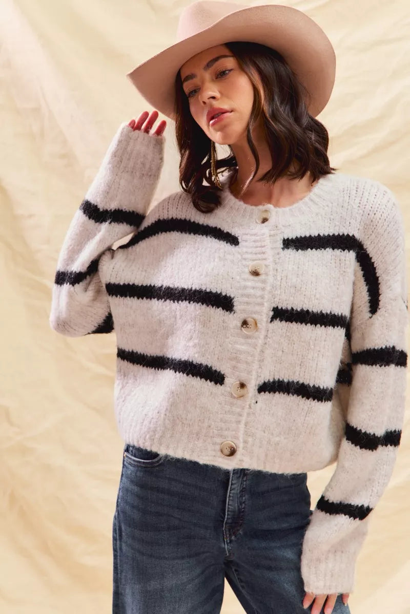 Polly | Women's Cosy Striped Button-Down Winter Cardigan