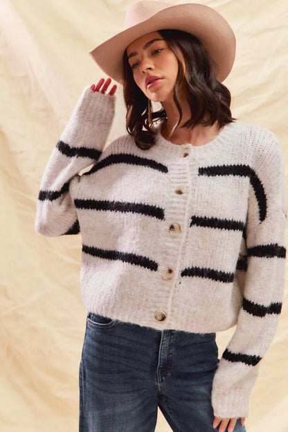 Polly | Women's Cosy Striped Button-Down Winter Cardigan