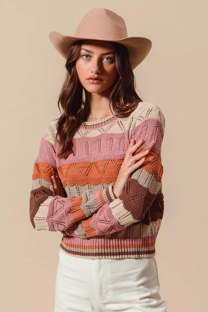 Jamie | Women's Cosy Striped Longline Knit Jumper for Winter