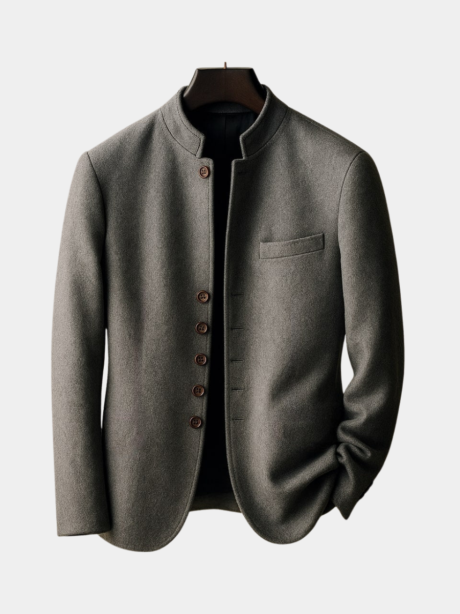 Wool Jacket with a Sleek Straight Collar
