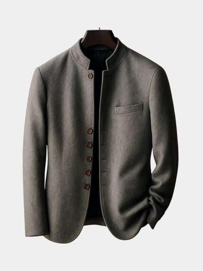 Wool Jacket with a Sleek Straight Collar