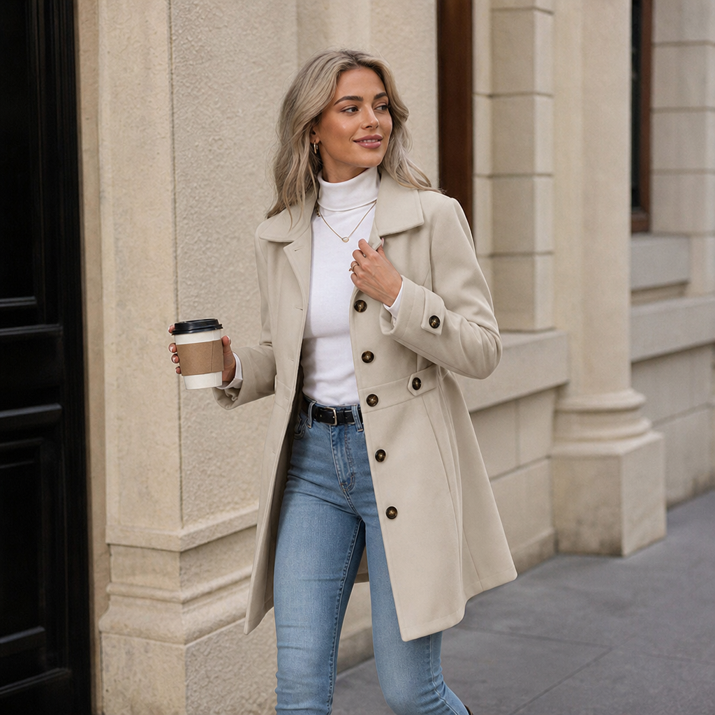 Elegant Belted Tailored-Blend Trench Coat