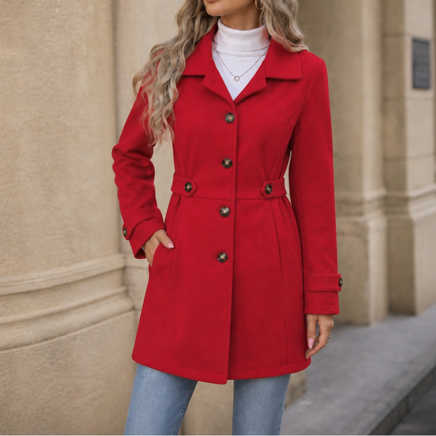 Elegant Belted Tailored-Blend Trench Coat
