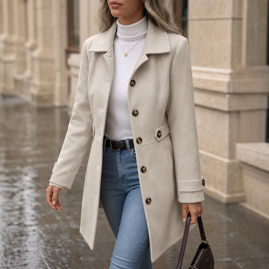 Elegant Belted Tailored-Blend Trench Coat