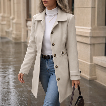 Elegant Belted Tailored-Blend Trench Coat