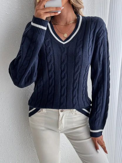 Alison | Women's Cosy V-Neck Cable-Knit Jumper for Winter