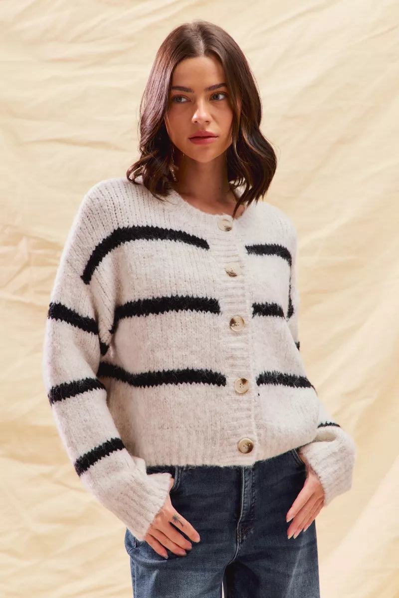 Polly | Women's Cosy Striped Button-Down Winter Cardigan