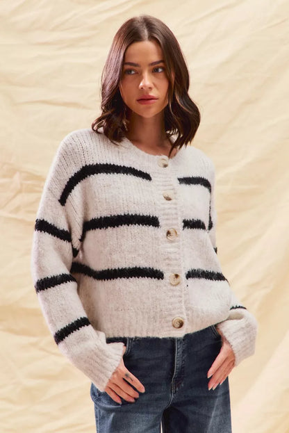 Polly | Women's Cosy Striped Button-Down Winter Cardigan