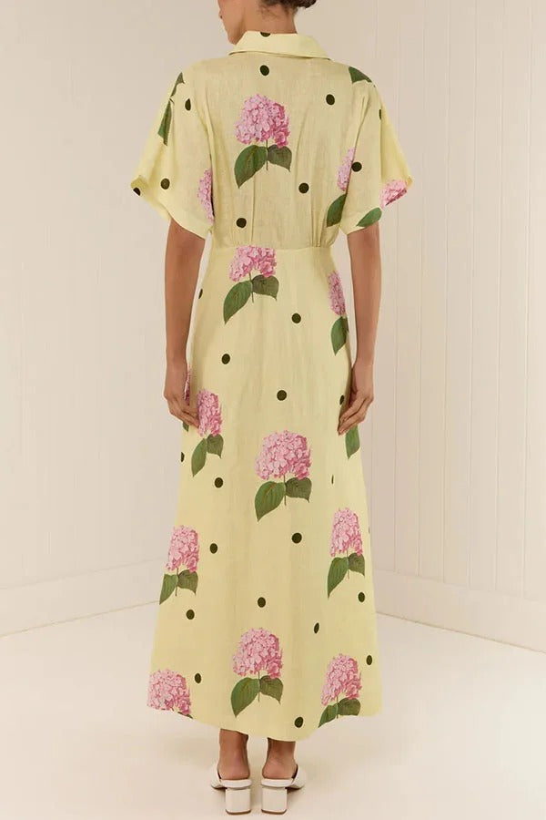 Jasmine Floral Polka Dot Linen-Blend Maxi Dress with Wide Sleeves