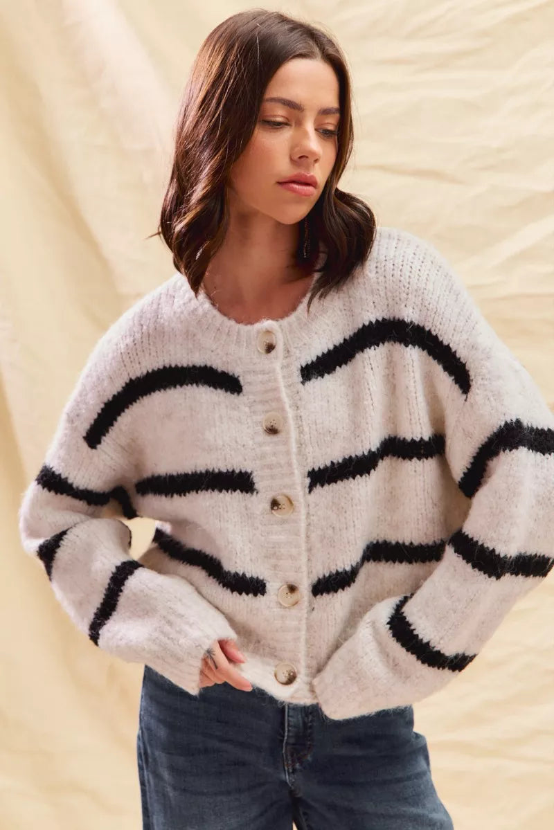 Polly | Women's Cosy Striped Button-Down Winter Cardigan
