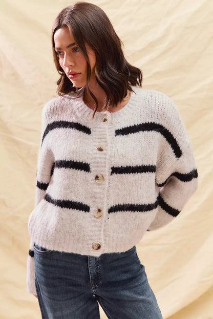 Polly | Women's Cosy Striped Button-Down Winter Cardigan