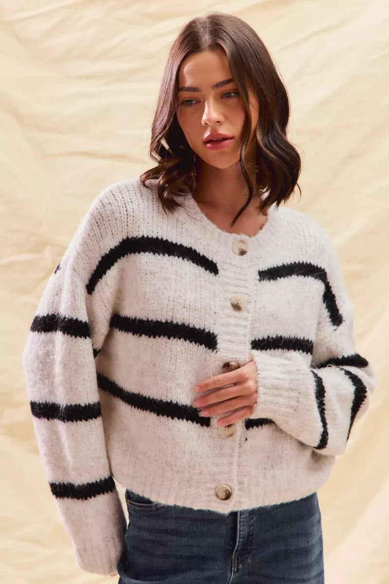 Polly | Women's Cosy Striped Button-Down Winter Cardigan