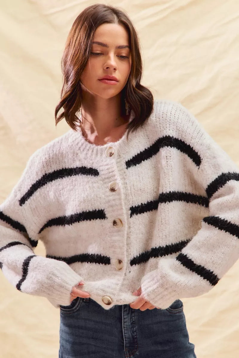 Polly | Women's Cosy Striped Button-Down Winter Cardigan