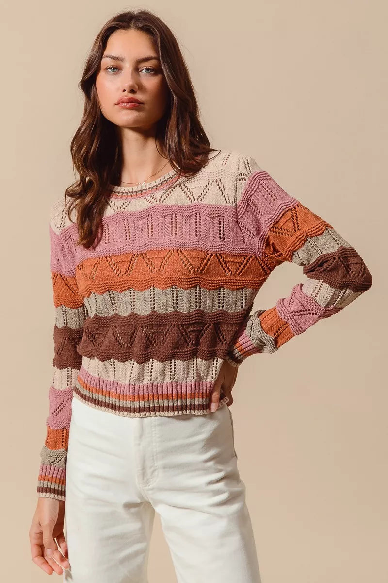 Jamie | Women's Cosy Striped Longline Knit Jumper for Winter